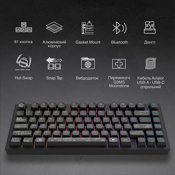Беспроводная Игровая Клавиатура DARK PROJECT ALU81 Terra Nova ENG/UA DPKB_NOVA_81_ANSI_BLACK_UA фото